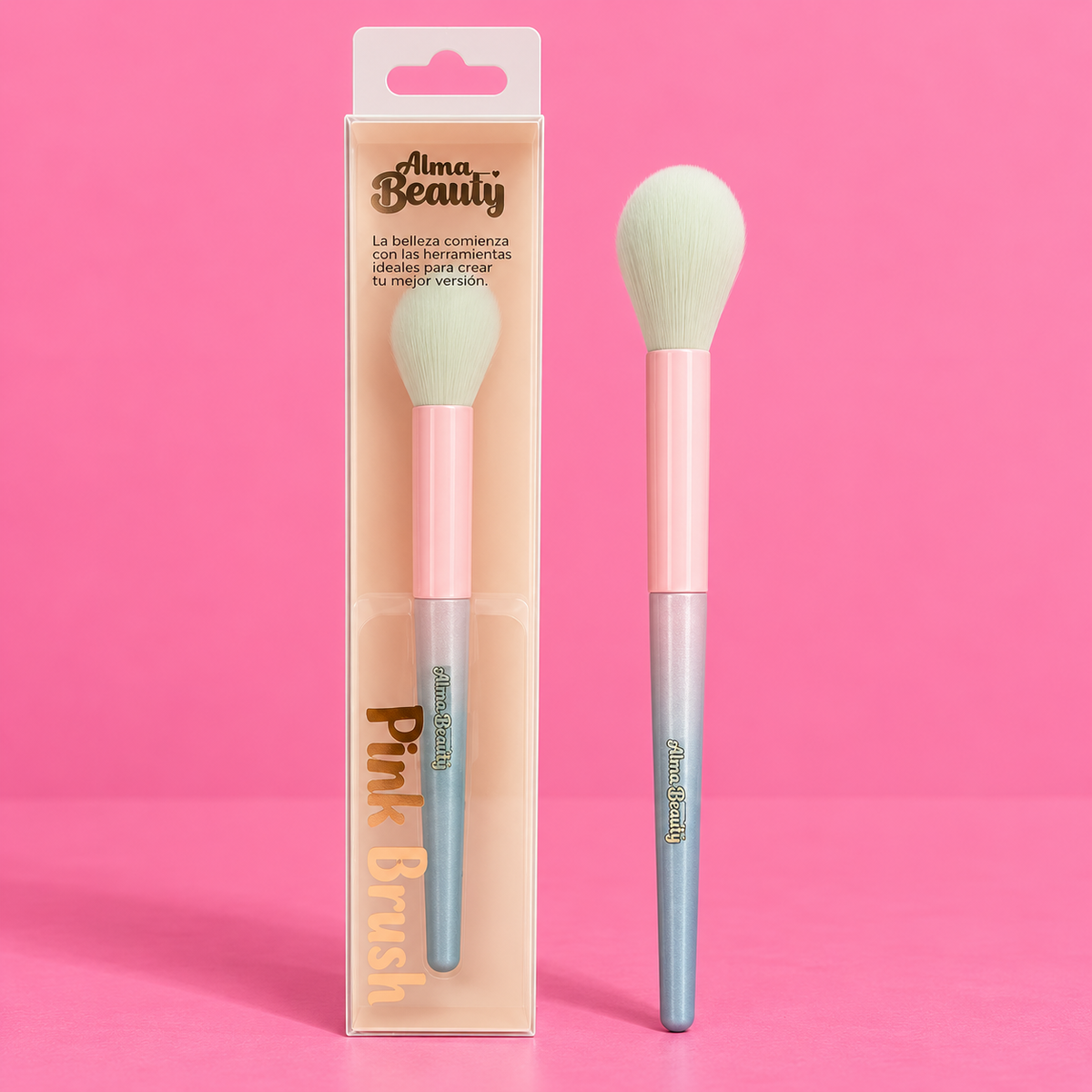 Brocha pink brush para iluminador Alma Beauty