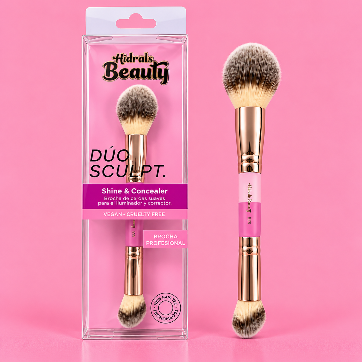 Brocha doble para iluminador y corrector profesional Alma Beauty