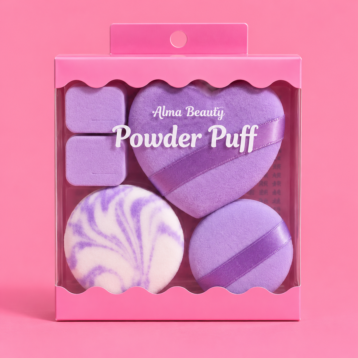 Kit x6 aplicadores corazon (2 borlas+2 beyotas redondas+2 mini borlas) Alma Beauty