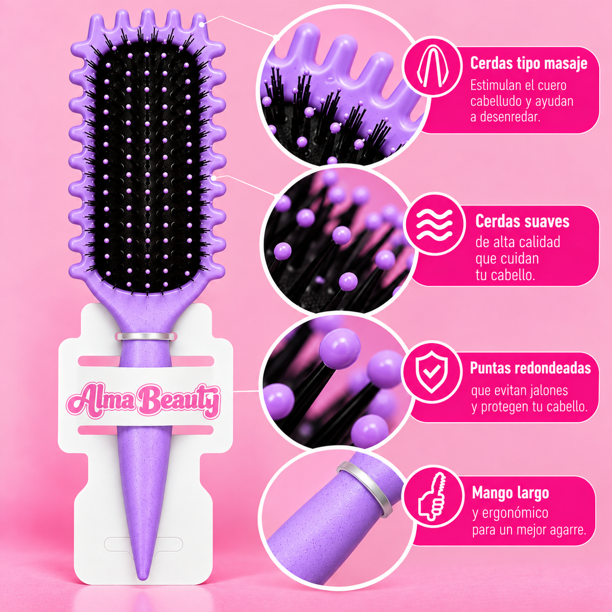 Cepillo para el cabello Curly colores surtidos Alma Beauty