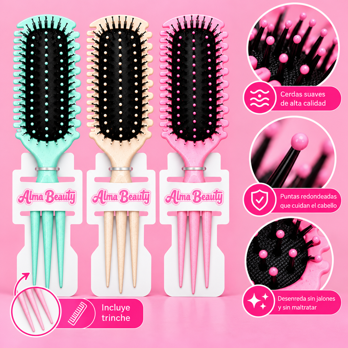 Cepillo para el cabello grande hair brush colores surtidos Alma Beauty