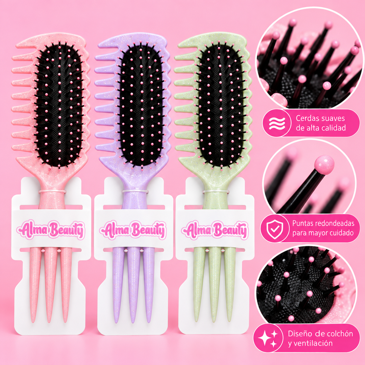Cepillo para el cabello colores surtidos Alma Beauty