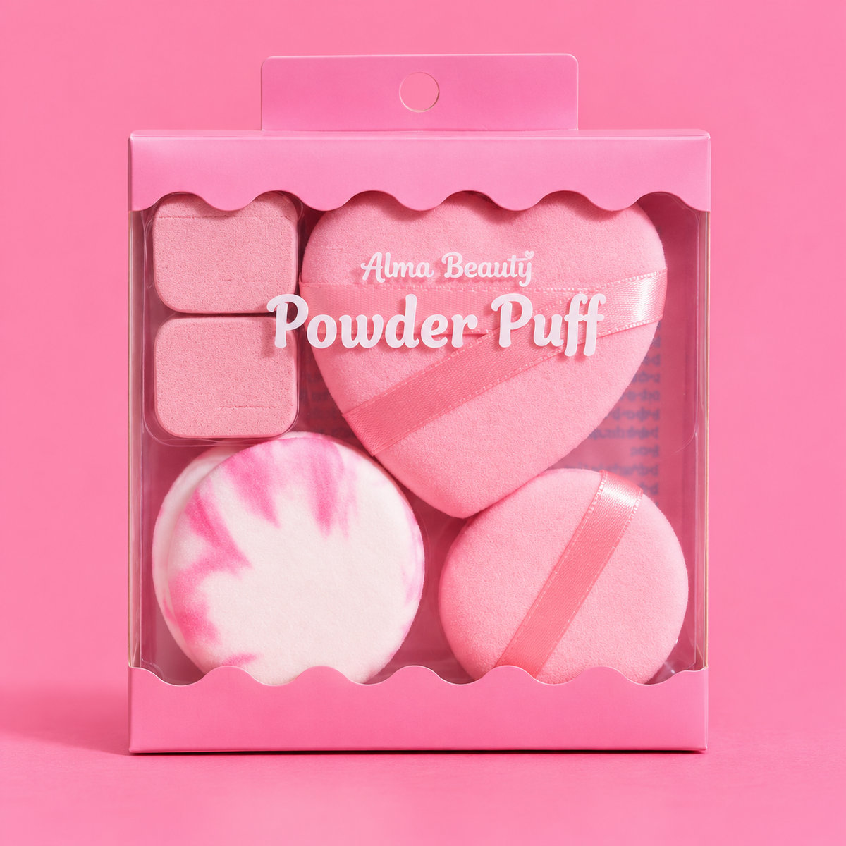 Kit x6 aplicadores corazon (2 borlas+2 beyotas redondas+2 mini borlas) Alma Beauty