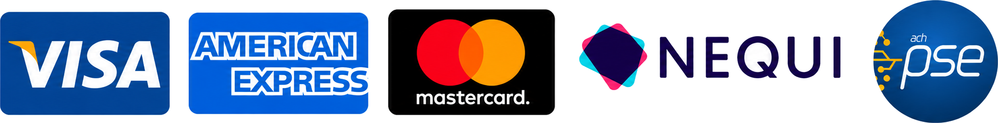 Medios de pago aceptados: Visa, American Express, Mastercard, Nequi y PSE